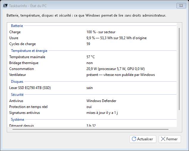 The PC health window