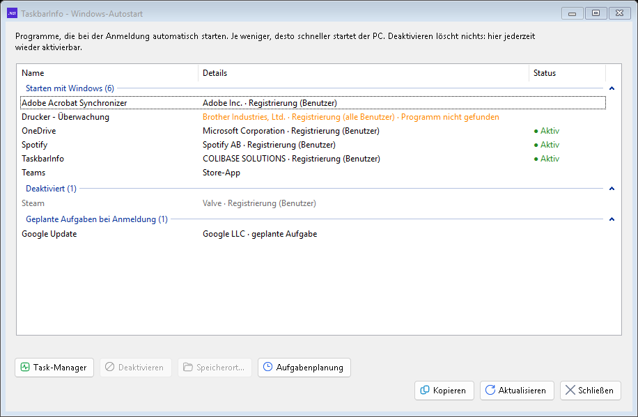 Das Fenster Windows-Autostart