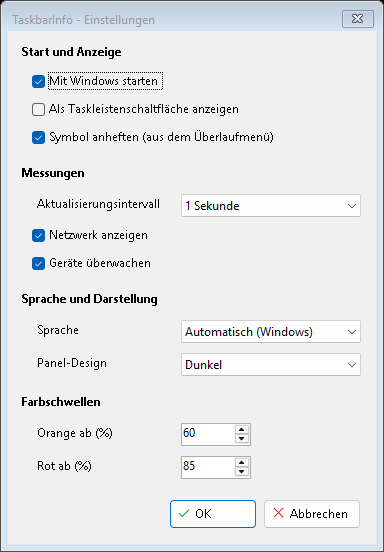Das Fenster Einstellungen