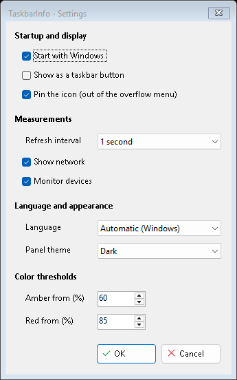 The Settings window