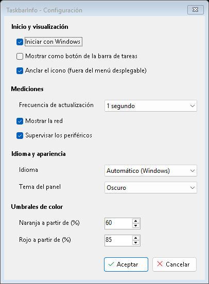 La ventana Configuración