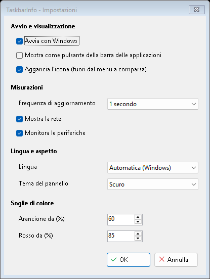 La finestra Impostazioni