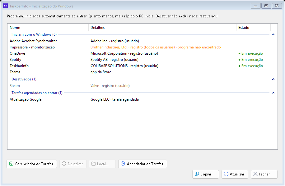 A janela Inicialização do Windows